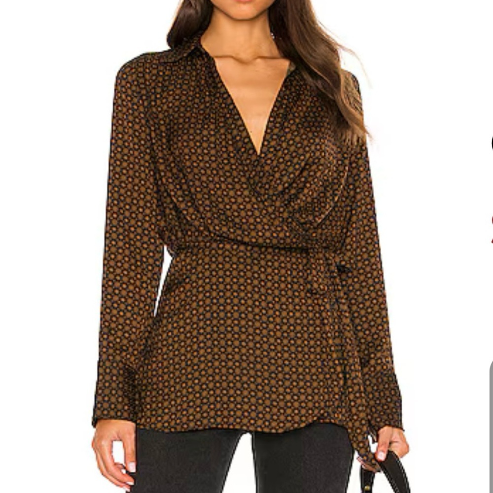 Free People Arlo Wrap Top Women’s Size Medium Brow Patterned Medallions V-Neck